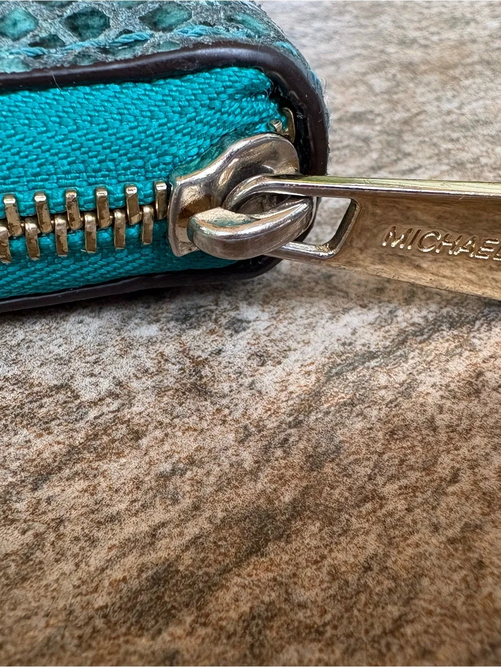 Michael Kors Teal Snake-Embossed Cosmetic Pouch with Gold Plaque